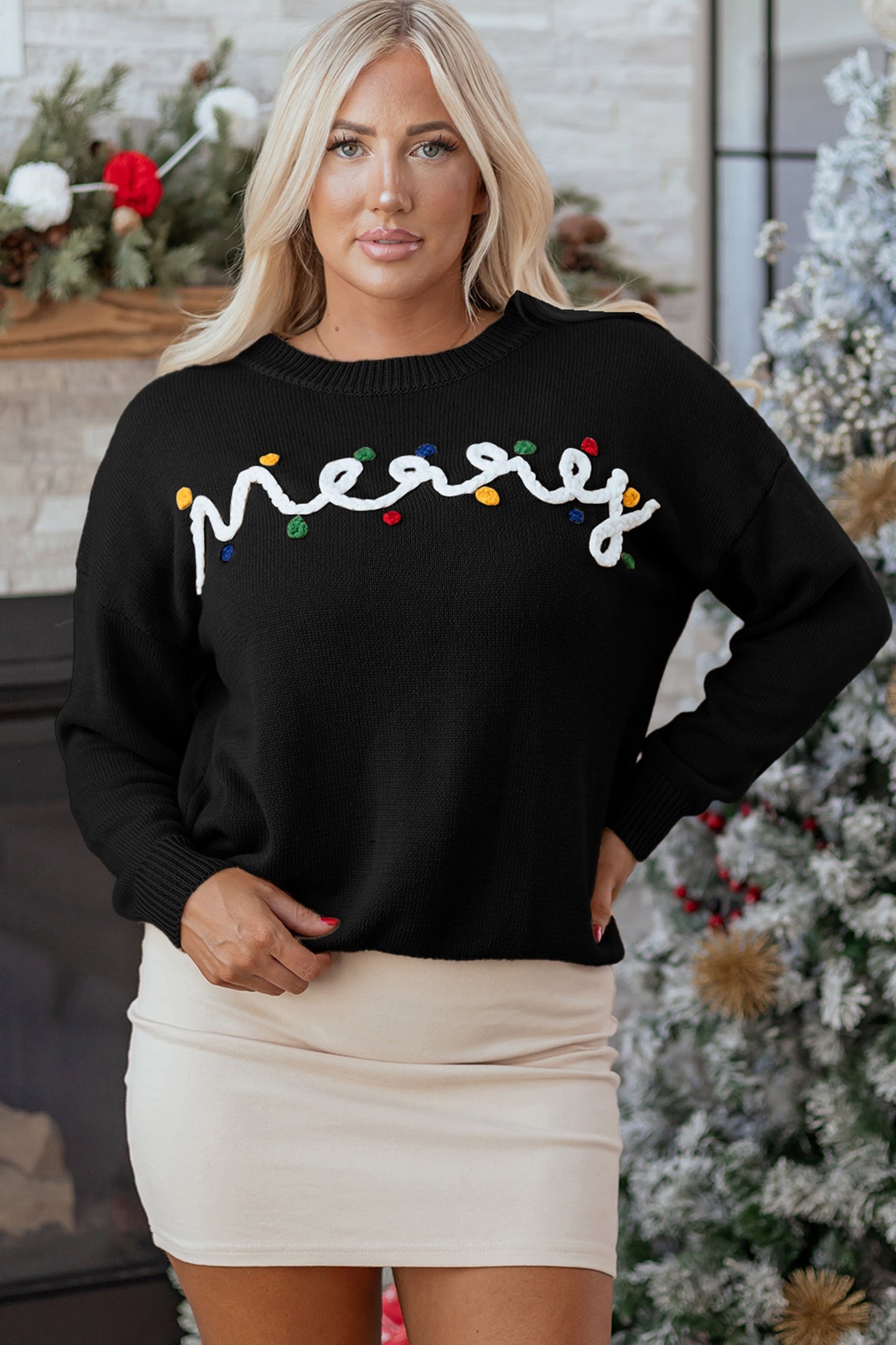 Threaded Pear Darcy Christmas Drop Shoulder Sweater