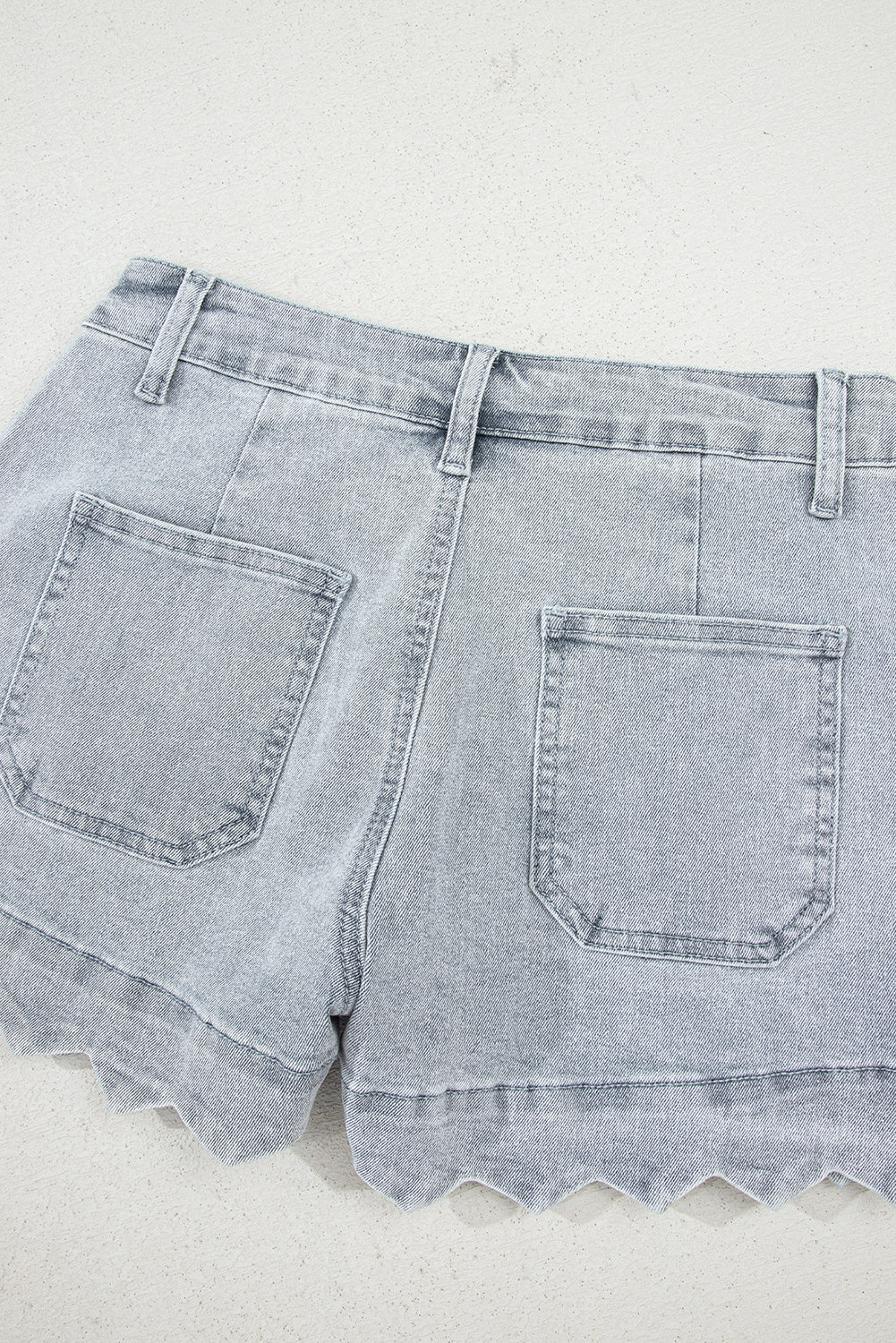 Threaded Pear Scalloped Acid Wash High Waist Denim Shorts