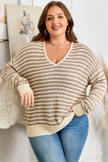 Threaded Pear Emory Stripe Drop Shoulder PLUS Sweater