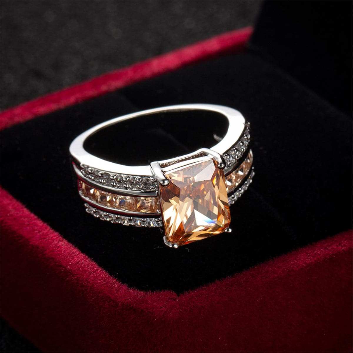 Champagne Cubic Zirconia & Crystal Three-Row Radiant-Cut Ring