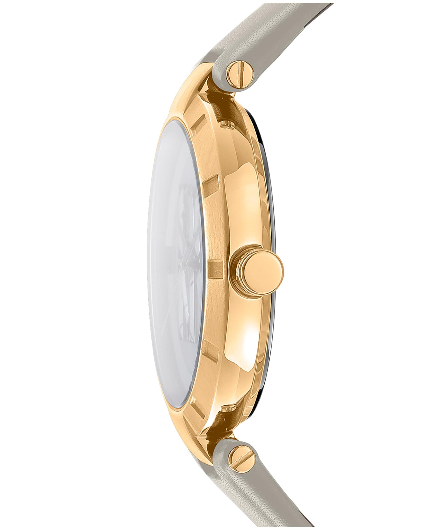 Dkny Women Watch, Gold Color Case, Silver White Dial, Grey Leather Strap, 3 Hands, 5 Atm