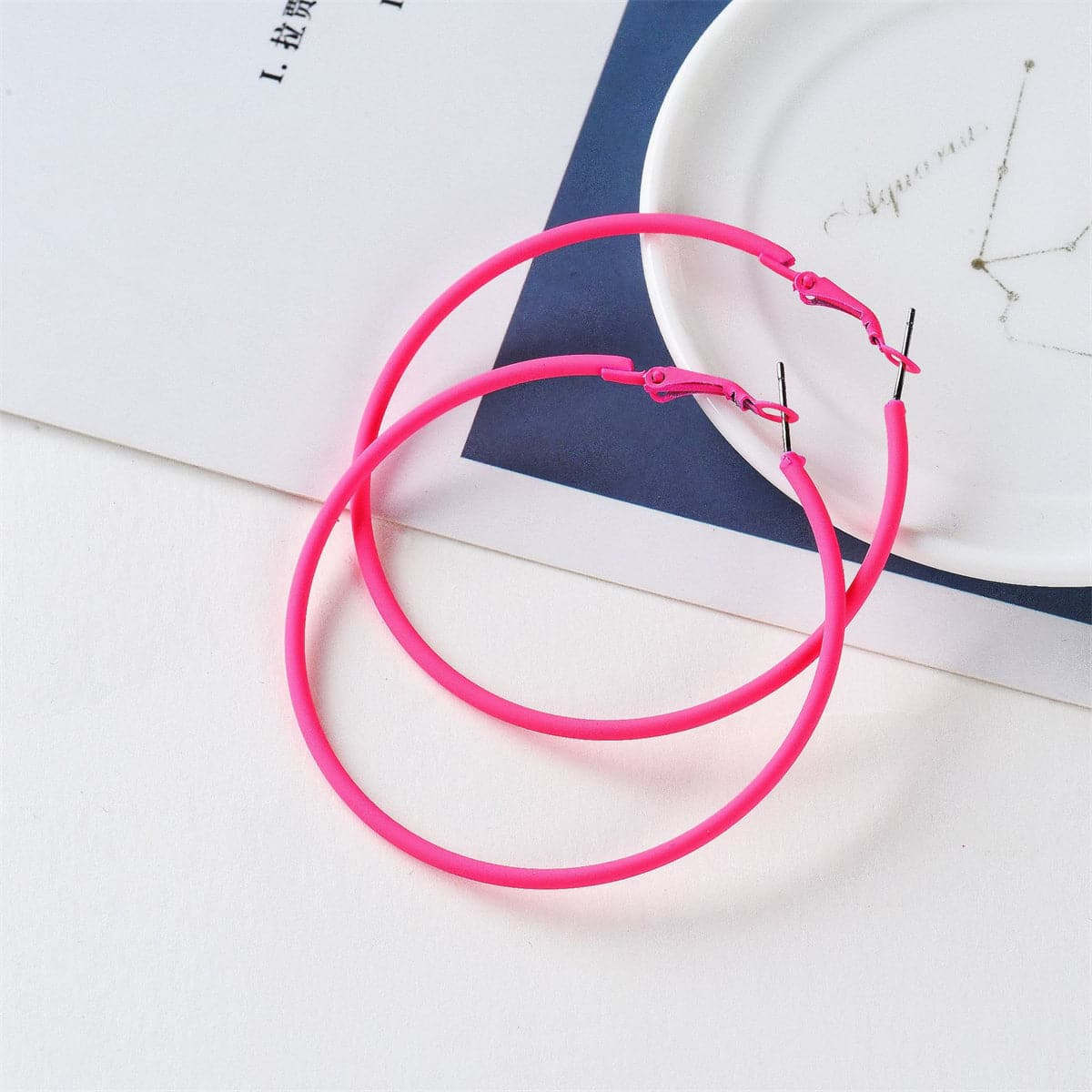 Rose Enamel & Silvertone Hoop Earrings-6