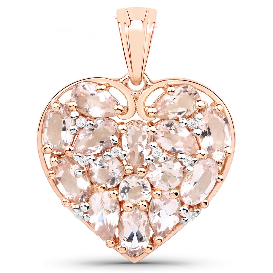Pink Morganite Prong 18K Rose Gold Over Silver Heart Cluster Pendant Necklace