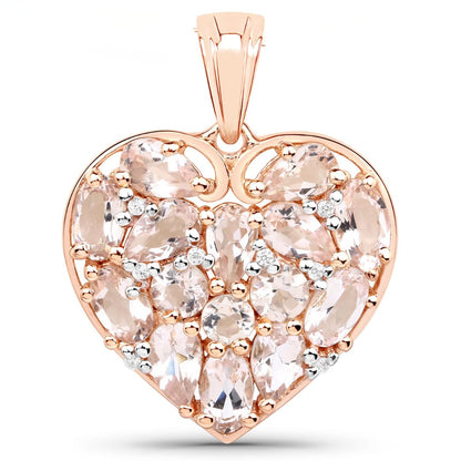 Pink Morganite Prong 18K Rose Gold Over Silver Heart Cluster Pendant Necklace