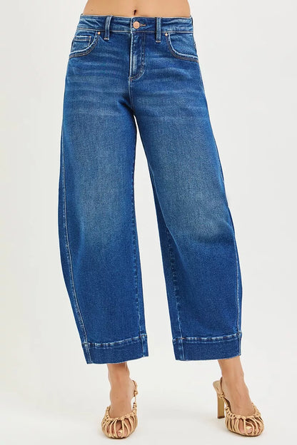 RISEN Mid Rise Crop Barrel Jeans