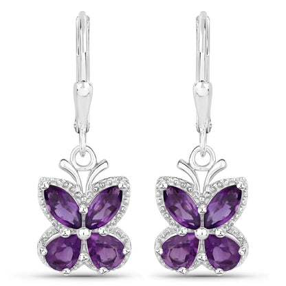 2.12 Ct Purple Amethyst Prong Silver Butterfly Leverback Earrings