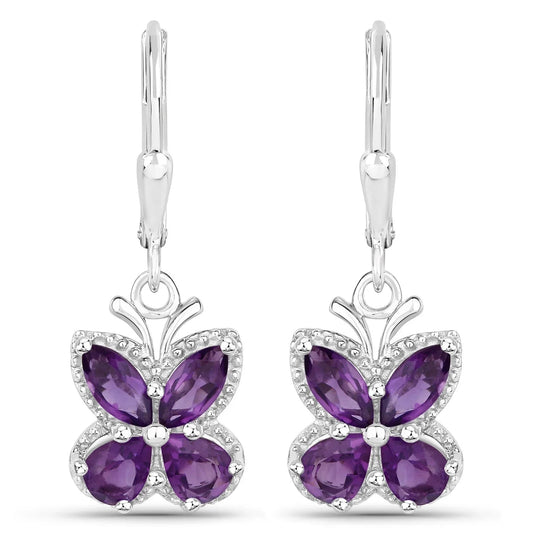 2.12 Ct Purple Amethyst Prong Silver Butterfly Leverback Earrings
