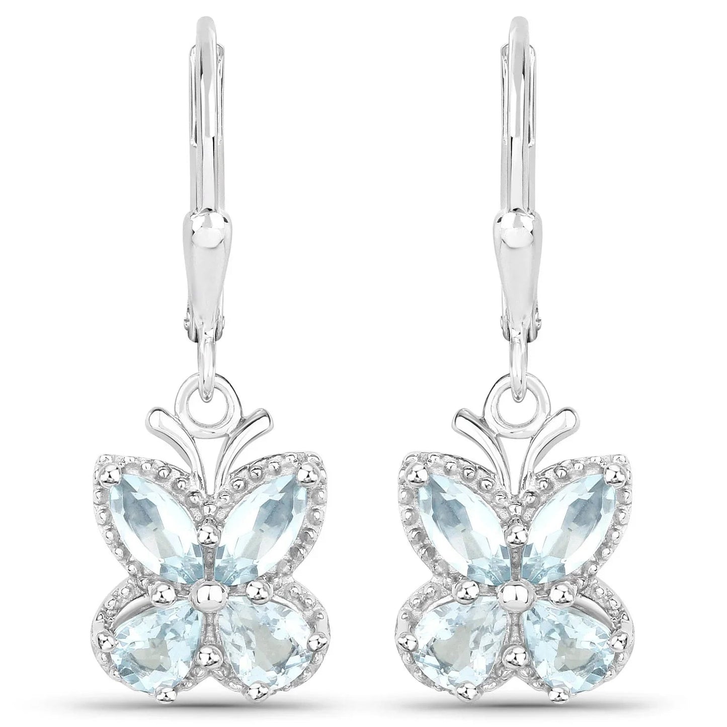 2.60 Ct Blue Aquamarine Prong Silver Butterfly Leverback Earrings