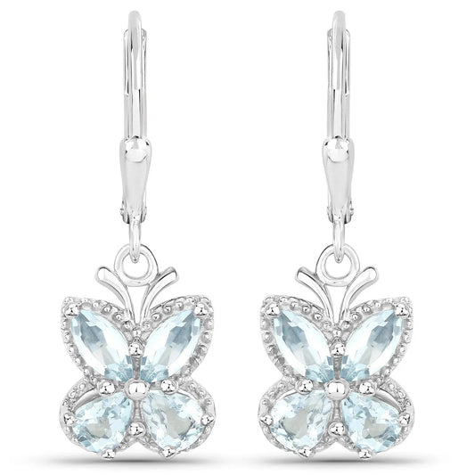2.60 Ct Blue Aquamarine Prong Silver Butterfly Leverback Earrings