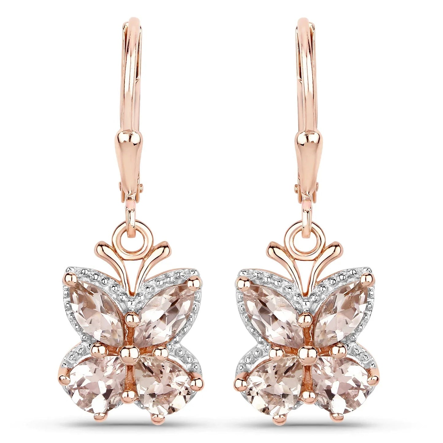1.88 Ct Peach Morganite Prong 18K Rose Gold Plated Silver Dangle Earrings