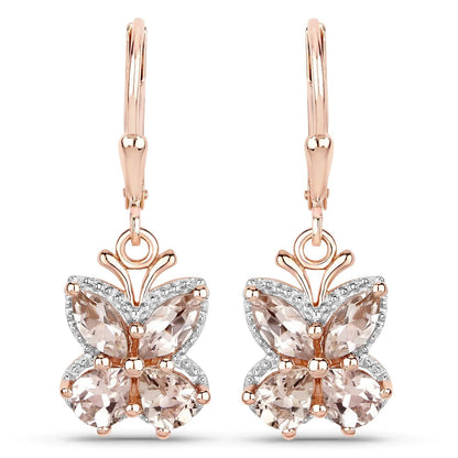 1.88 Ct Peach Morganite Prong 18K Rose Gold Plated Silver Dangle Earrings