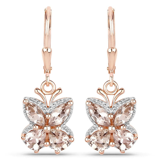 1.88 Ct Peach Morganite Prong 18K Rose Gold Plated Silver Dangle Earrings