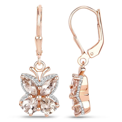 1.88 Ct Peach Morganite Prong 18K Rose Gold Plated Silver Dangle Earrings
