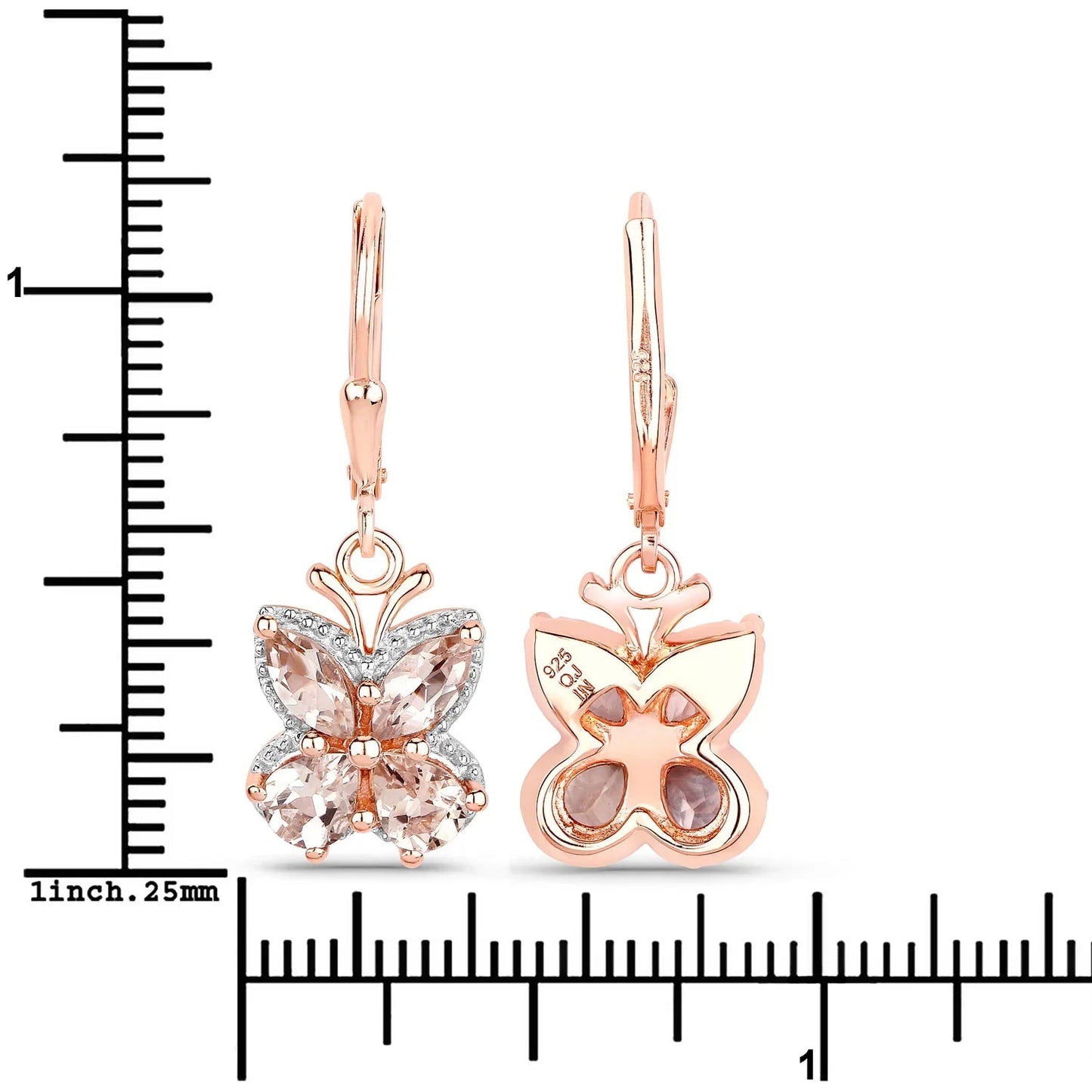 1.88 Ct Peach Morganite Prong 18K Rose Gold Plated Silver Dangle Earrings