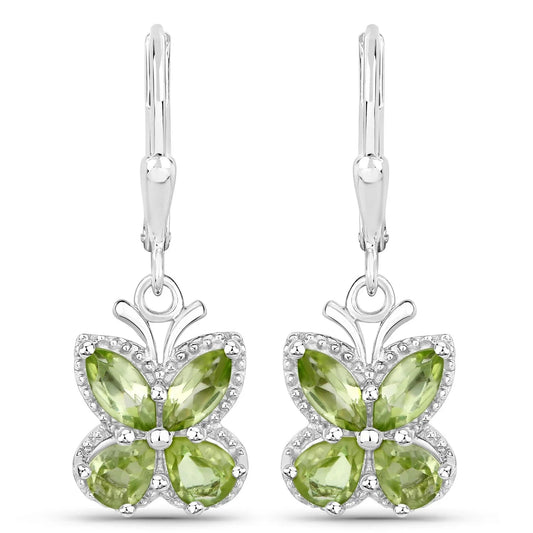2.28 Ct Green Peridot Prong Silver Butterfly Leverback Earrings