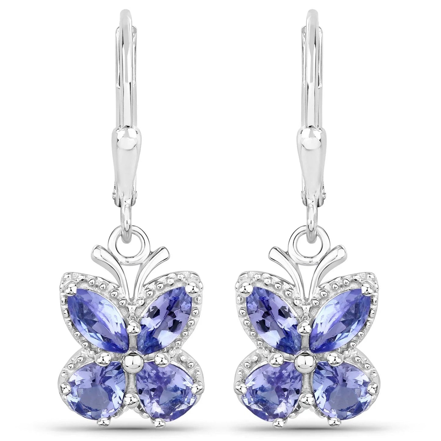 2.08 Ct Violet Tanzanite Prong Silver Butterfly Leverback Earrings