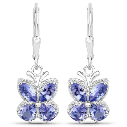 2.08 Ct Violet Tanzanite Prong Silver Butterfly Leverback Earrings