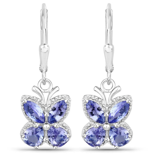 2.08 Ct Violet Tanzanite Prong Silver Butterfly Leverback Earrings
