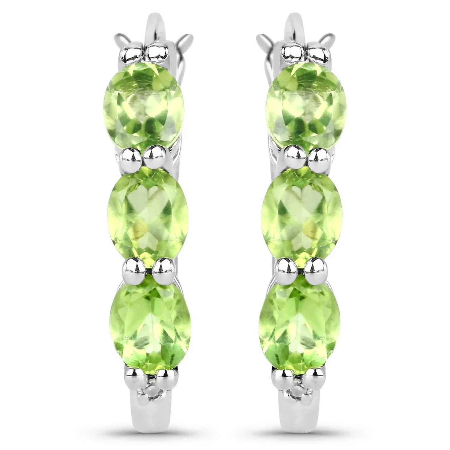Genuine Green Peridot and Diamond Hoop Earrings