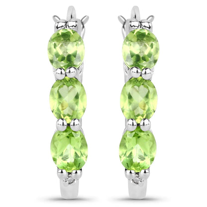 Genuine Green Peridot and Diamond Hoop Earrings