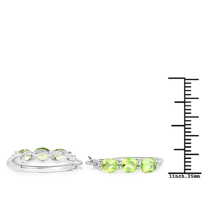 Genuine Green Peridot and Diamond Hoop Earrings