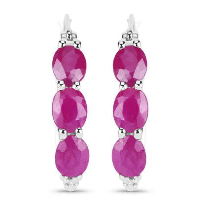 Genuine Pink Ruby and Diamond Hoop Earrings