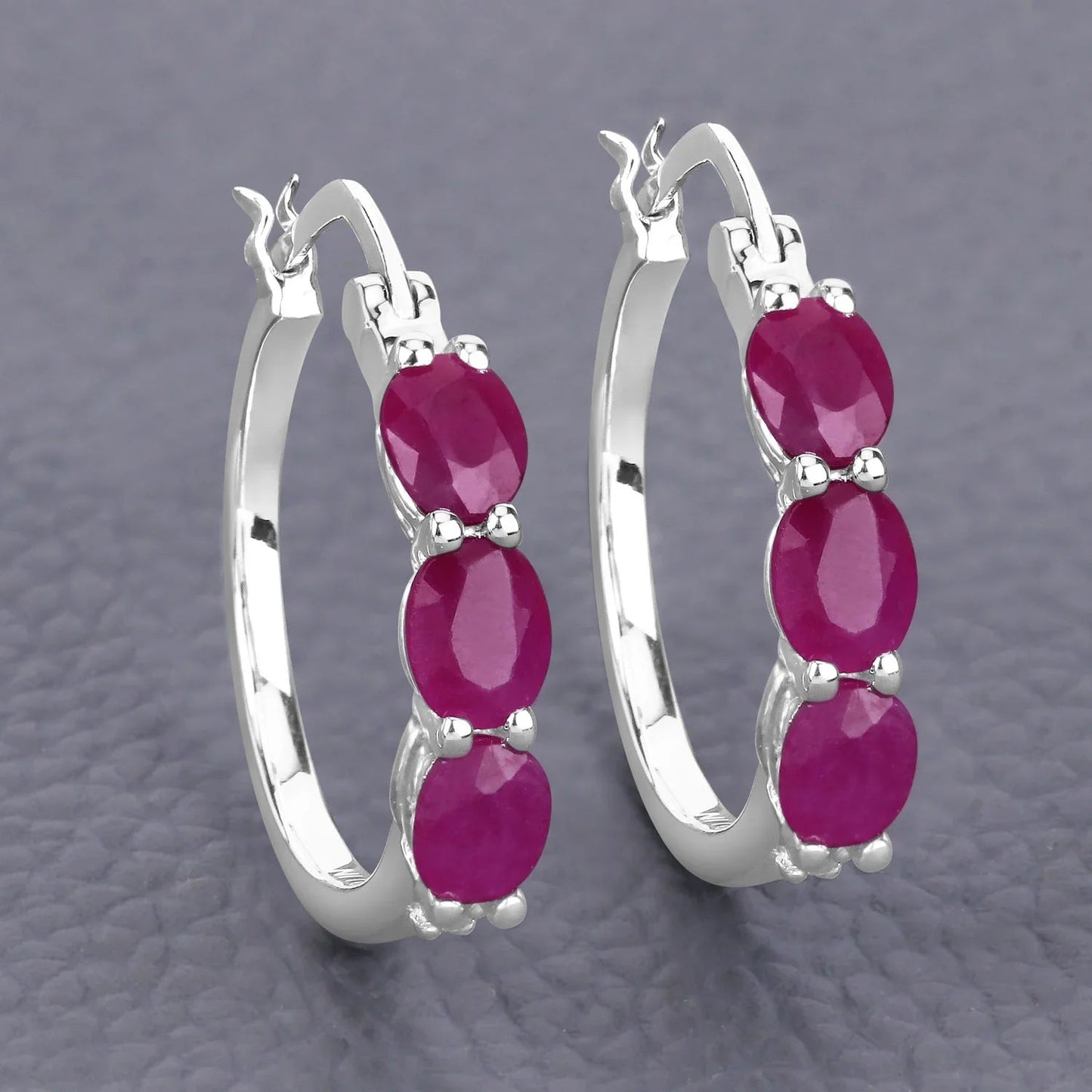 Genuine Pink Ruby and Diamond Hoop Earrings