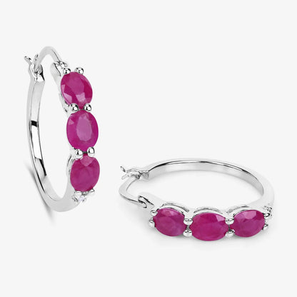 Genuine Pink Ruby and Diamond Hoop Earrings