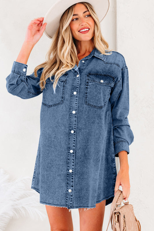 Takina Raw Hem Loose Shirt - Beau Blue / L - 12/14