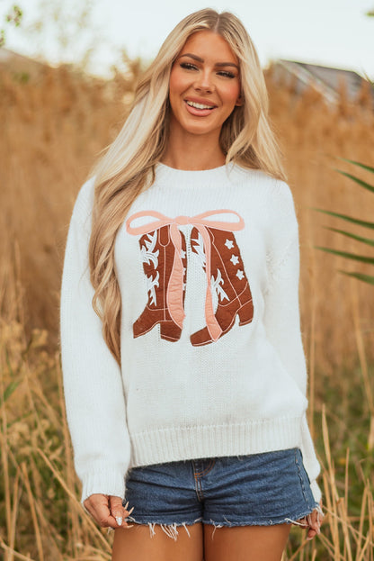 Threaded Pear Amanda Embroidered Bow Boots Sweater