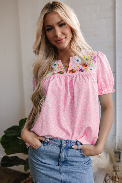 Threaded Pear Hadlee Floral Embroidered V Neck Blouse