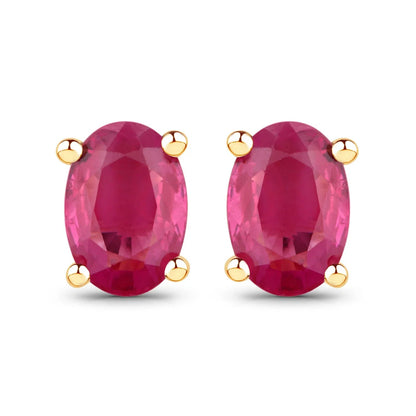 1.04 Ct Oval Pink Ruby Prong 10K Gold Stud Earrings