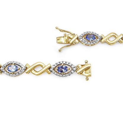 Oval Violet Tanzanite Prong Silver Evil Eye Link Bracelet