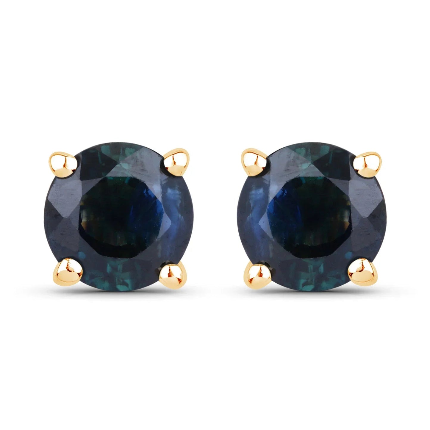 1.30 Ct Round Blue Sapphire Prong 10K Gold Stud Earrings