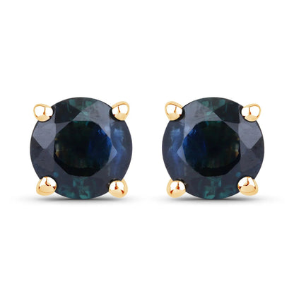 1.30 Ct Round Blue Sapphire Prong 10K Gold Stud Earrings