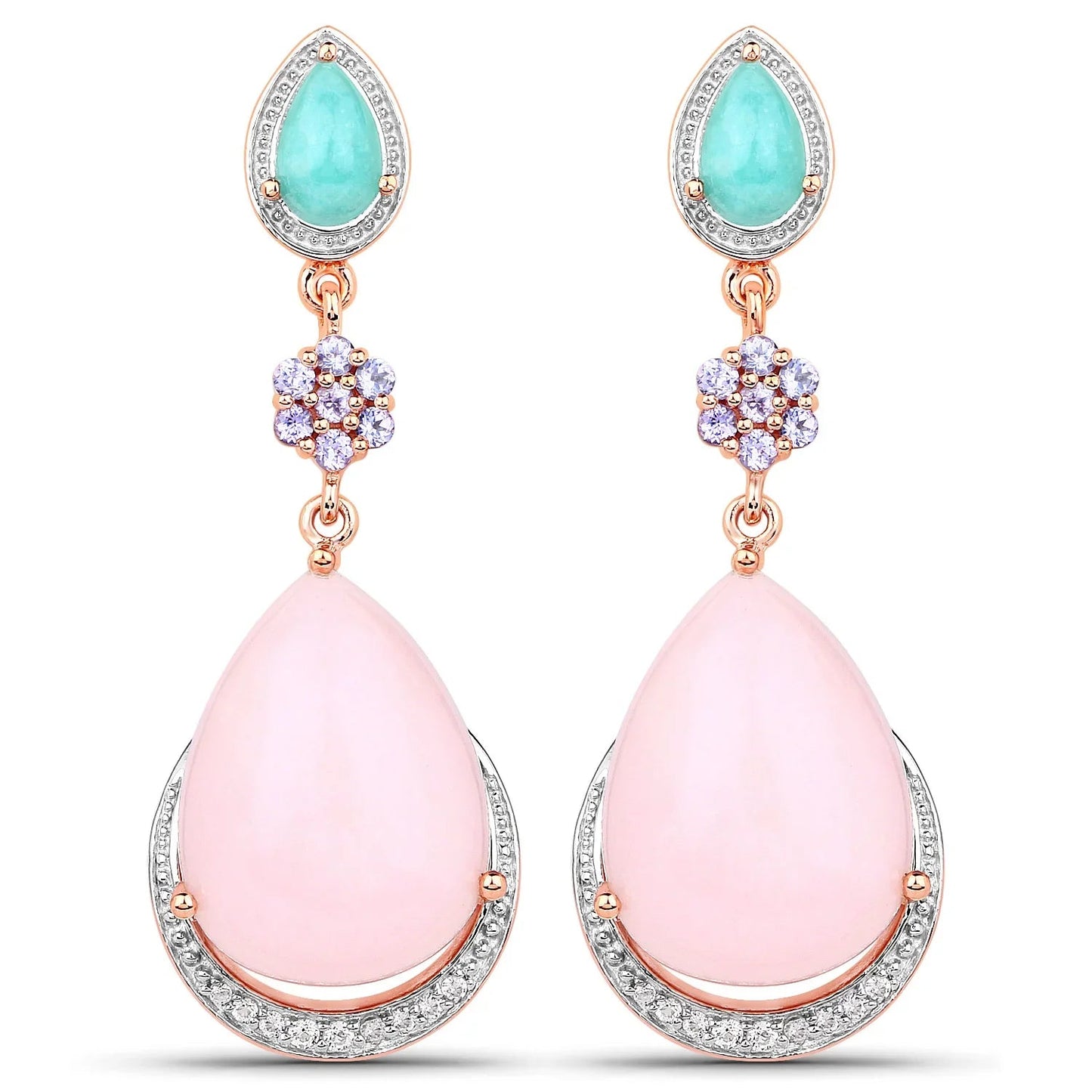 29.16 Ct Pear Pink Opal Prong Silver Teardrop Dangle Earrings