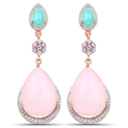 29.16 Ct Pear Pink Opal Prong Silver Teardrop Dangle Earrings