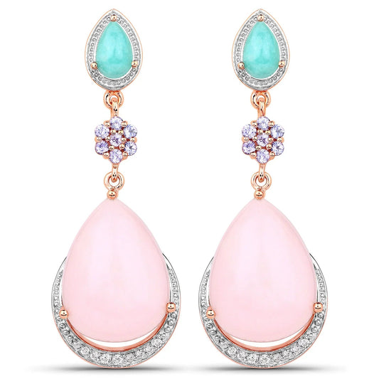 29.16 Ct Pear Pink Opal Prong Silver Teardrop Dangle Earrings
