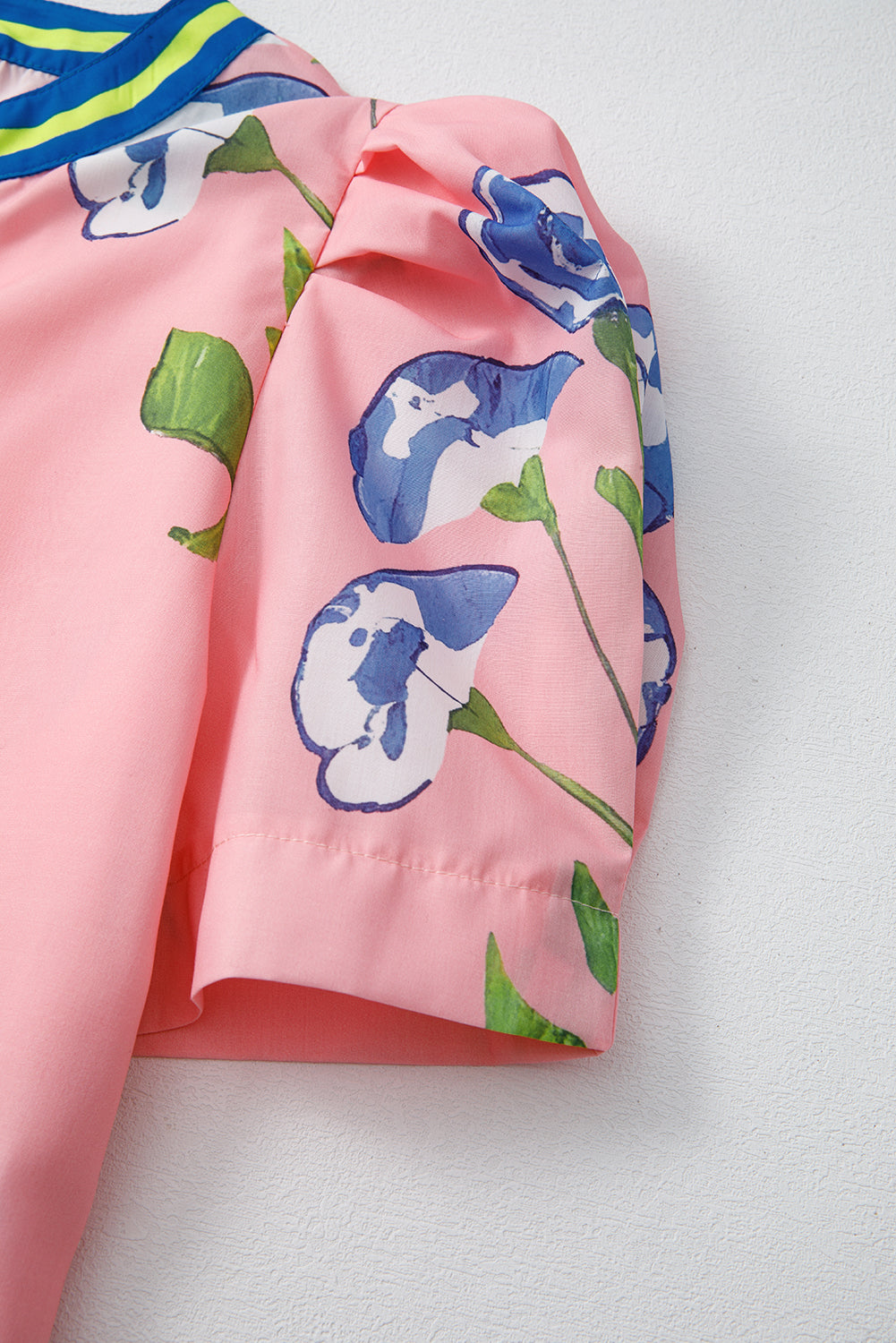 Threaded Pear Autumn Notched Bubble Sleeve Blouse