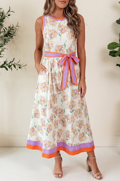 Threaded Pear Daphne Belted Sleeveless Maxi Dress