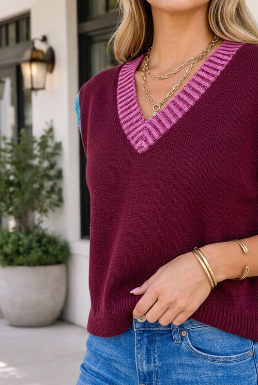 Pauline Sleeve Loose Sweater - L - 12/14 / Burgundy