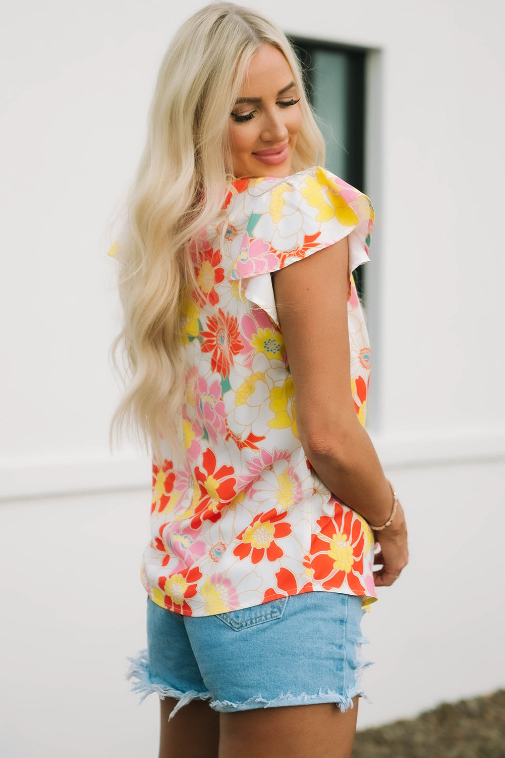 Threaded Pear Judith Multicolor Flutter Sleeves Floral Blouse