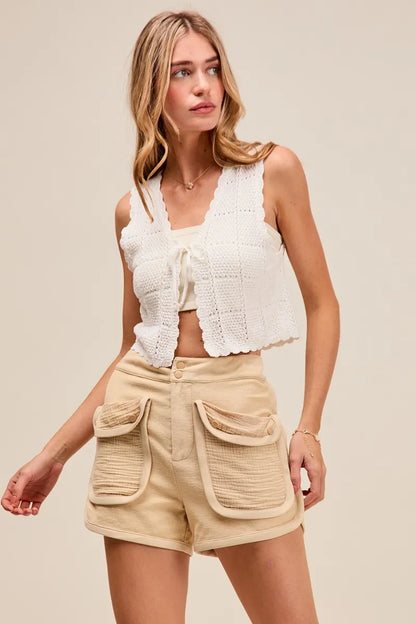 SO ME Mineral Washed Terry High Rise Cargo Shorts