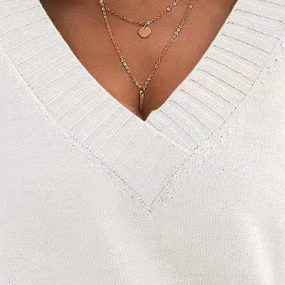 Women’s V-Neck Drop Shoulder Sweater | Casual Long Sleeve Pullover