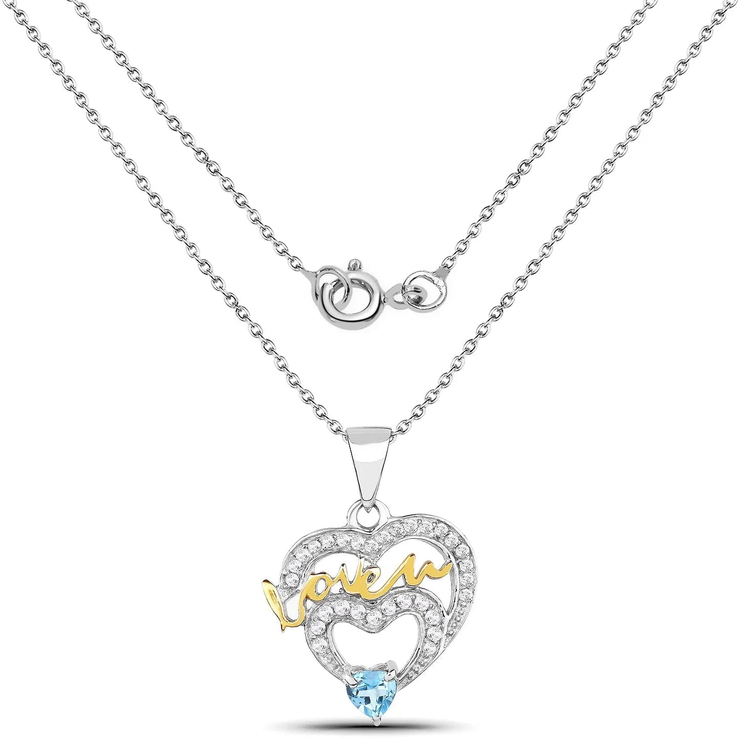Heart Swiss Blue Topaz Prong Silver Mom Pendant Necklace