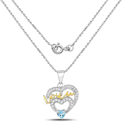 Heart Swiss Blue Topaz Prong Silver Mom Pendant Necklace