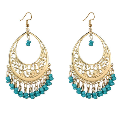 Green Turquoise & Goldtone Openwork Drop Earrings
