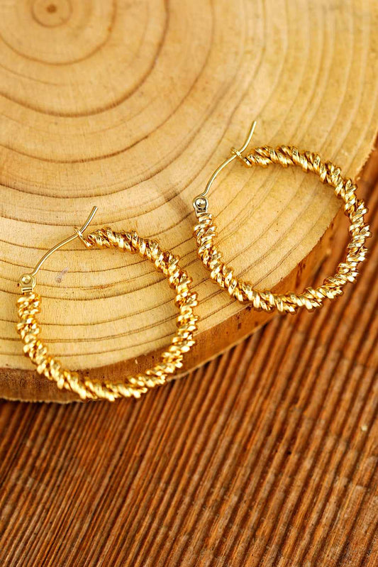 Threaded Pear Gold Vintage Textured Hoop Earrings