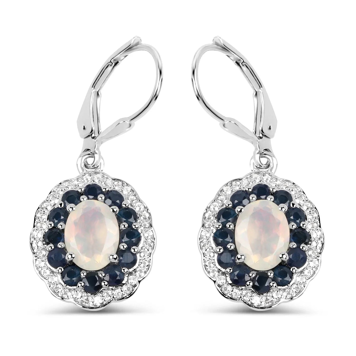 1.00 Ct Oval White Ethiopian Opal Prong Silver Floral Dangle Earrings