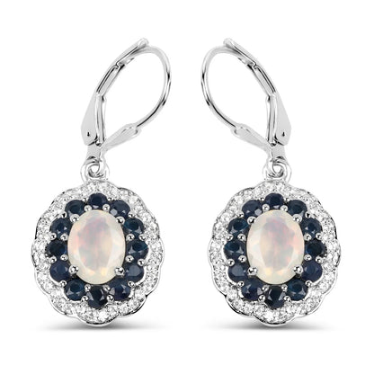1.00 Ct Oval White Ethiopian Opal Prong Silver Floral Dangle Earrings